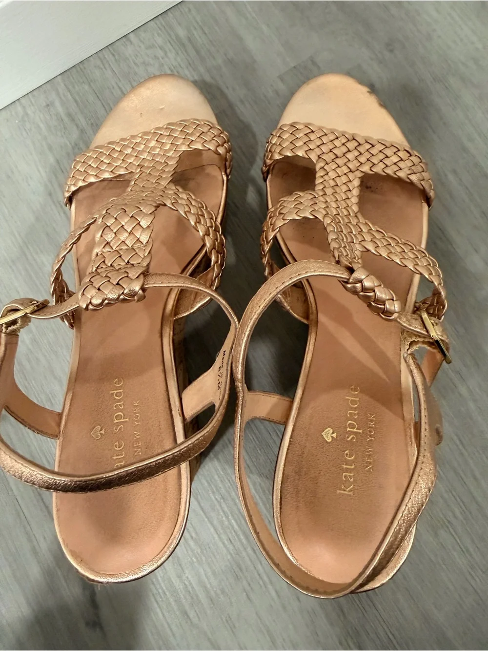 Kate Spade New York Rose Gold Tianna Woven Wedge Platform Sandals Size 8.5
